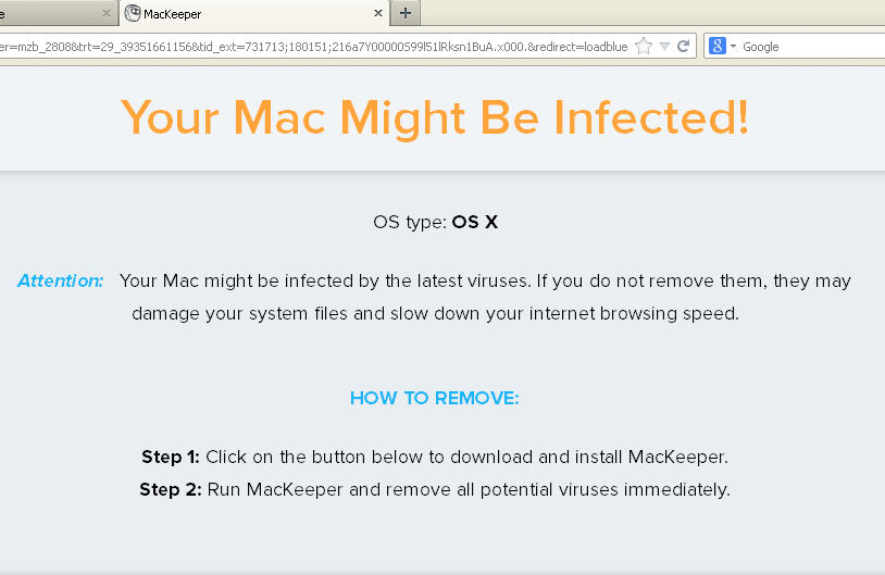 Сайт заявляет, что ваш компьютер может быть заражен вирусами, если не удалить их — могут пострадать ваши файлы. Всё, что нужно сделать, — скачать фальшивый «Мак-кипер». Источник: «Лаборатории Касперского»
