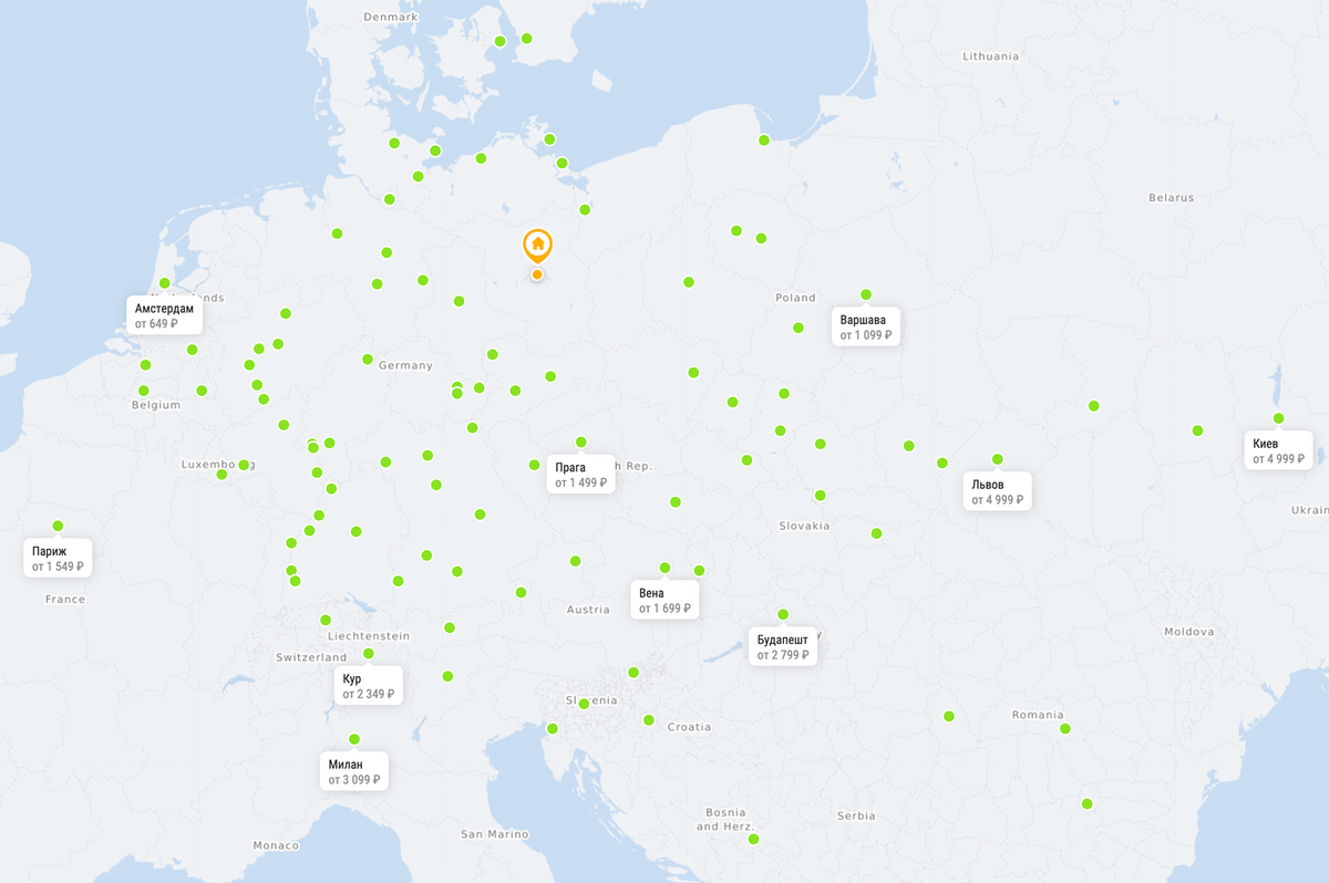 Маршрутная сеть автобусов Flixbus в Европе