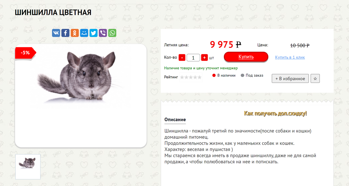 В Новосибирских зоомагазинах шиншиллы только стандартного окраса. Цена завышенная — обычно такие стоят от 2000 <span class=ruble>Р</span>