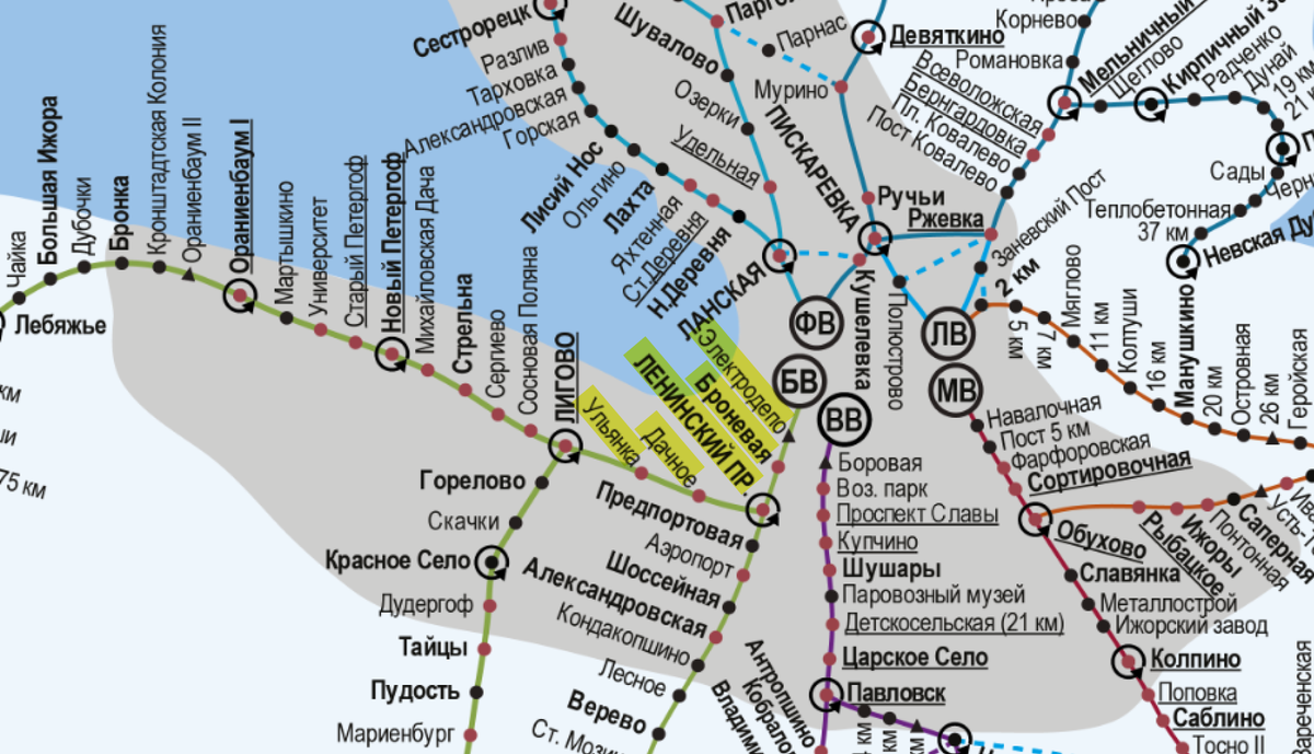 Схема электричек с финляндского