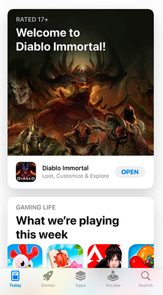 После смены региона вы сможете скачать Diablo Immortal с главной страницы App&nbspStore. Источник: Apple