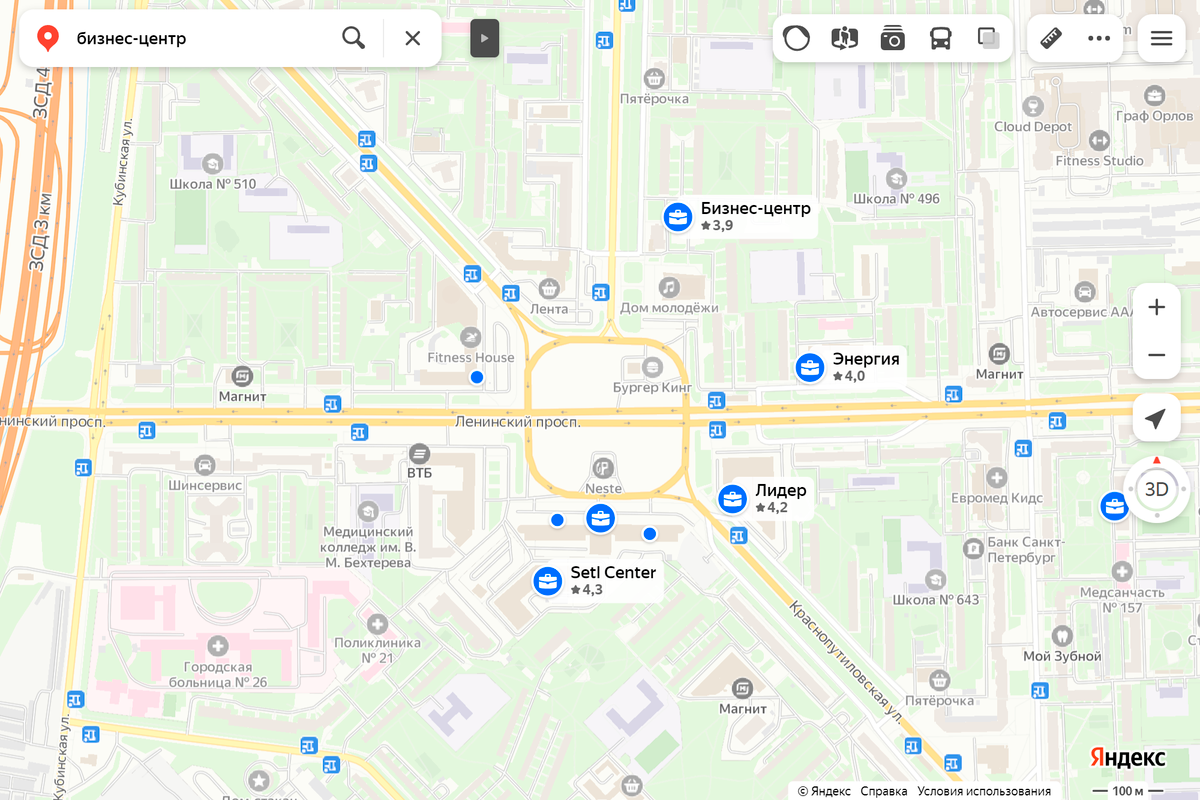 Бизнес-центры у площади Конституции. Источник: yandex.ru