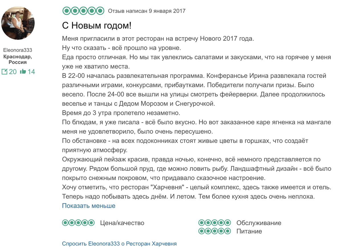 Празднование Нового года в том же заведении — 5 баллов за цену