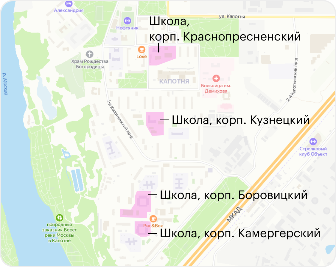 В Капотне четыре государственные общеобразовательные школы. Источник: yandex.ru