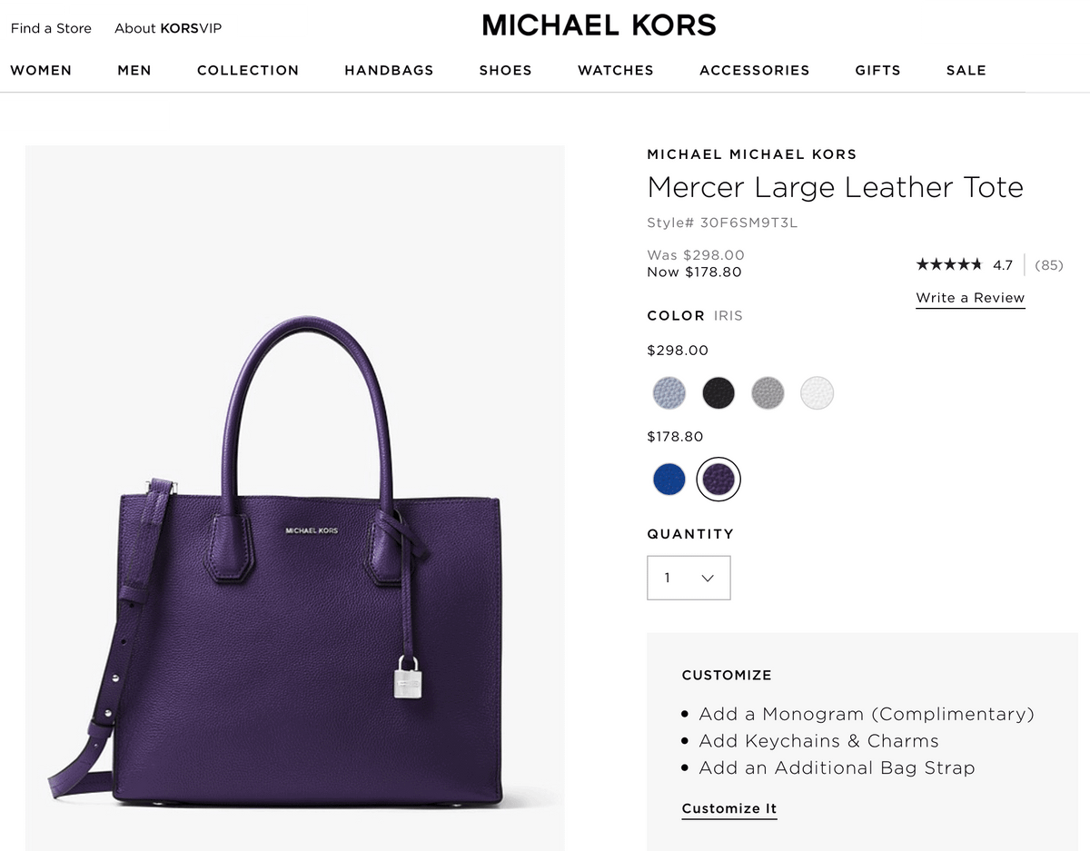 Та же сумка в официальном магазине «Майкл Корс» еще дешевле