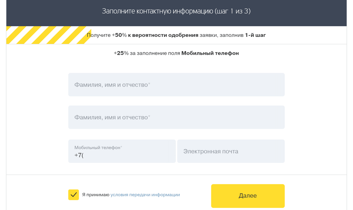 В заявке я указала основные данные: ФИО, номер мобильного телефона, электронную почту