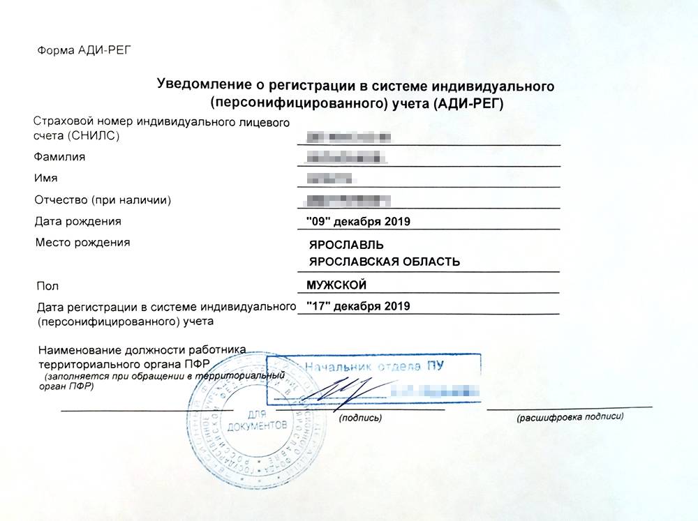 Уведомление снилс нового образца