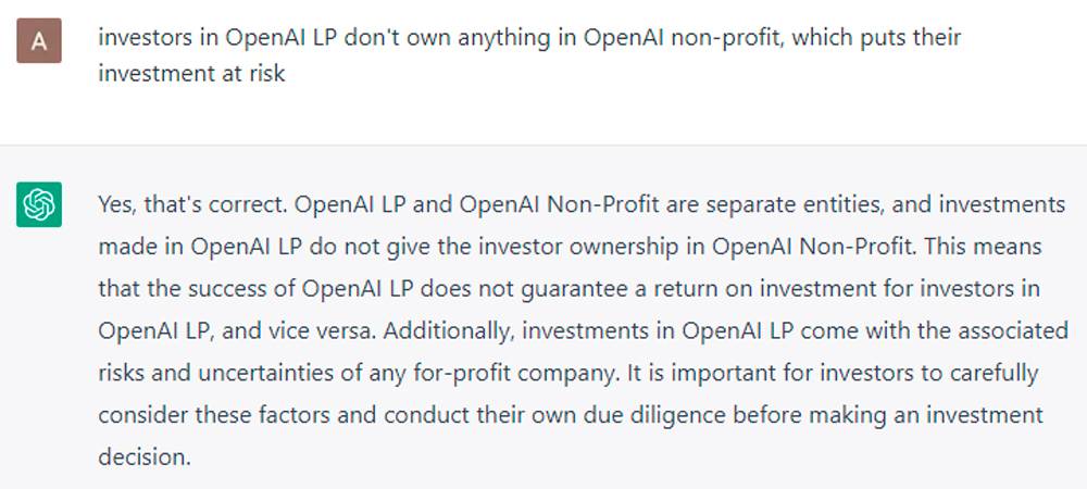 Диалог с ChatGPT про&nbsp;риски инвесторов в OpenAI&nbsp;LP