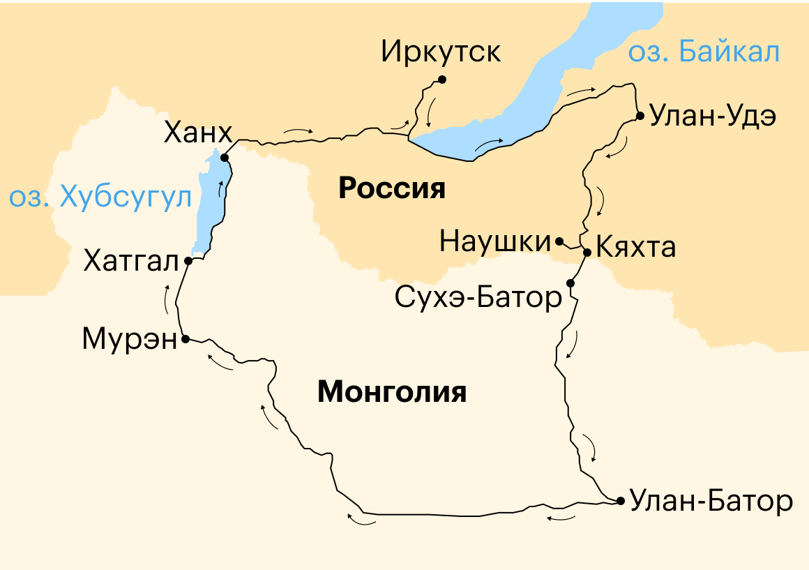 Карта моего путешествия из России в Монголию и обратно