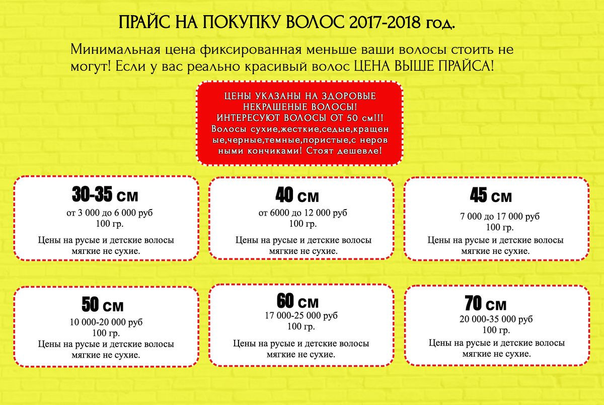 Все сайты обещали купить «дорого» или даже «по самой высокой цене в России», но конкретные суммы были только на одном из них. Согласно их прайсу, мои волосы не могут стоить меньше 7000 <span class=ruble>Р</span>, но мне предложили 6000 <span class=ruble>Р</span>. На вопрос о причине не ответили
