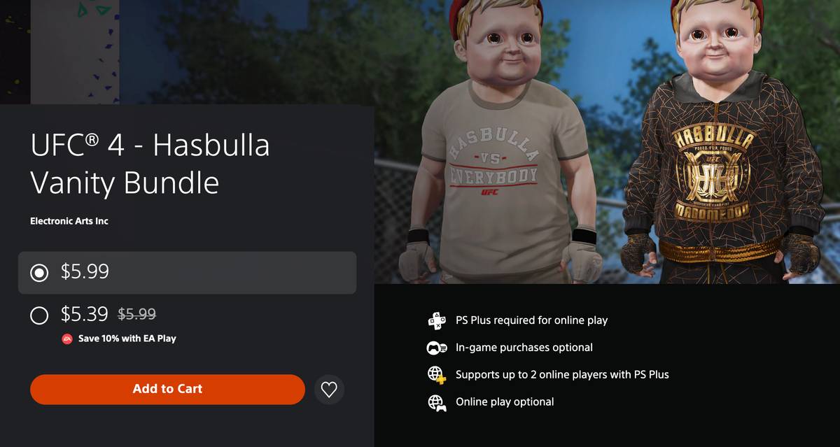 Если у вас есть подписка EA Play, сможете купить Hasbulla Vanity Bundle с 10-процентной скидкой. Источник: store.playstation.com