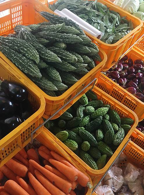 Овощи можно купить в одном из магазинов района. На прилавках лежали овощи, похожие на гибрид огурца и цукини