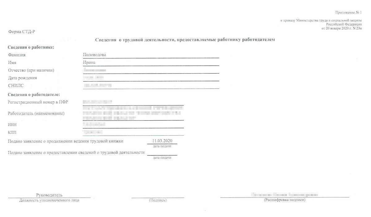 Так выглядит моя выписка от работодателя
