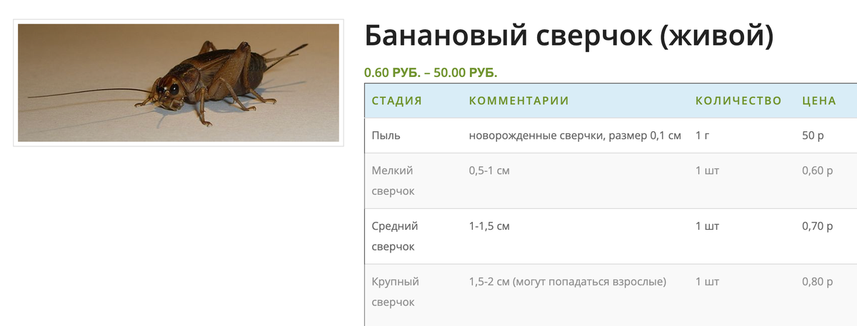 На сайте sverchokcorm.ru цены немного ниже, чем в зоомагазинах