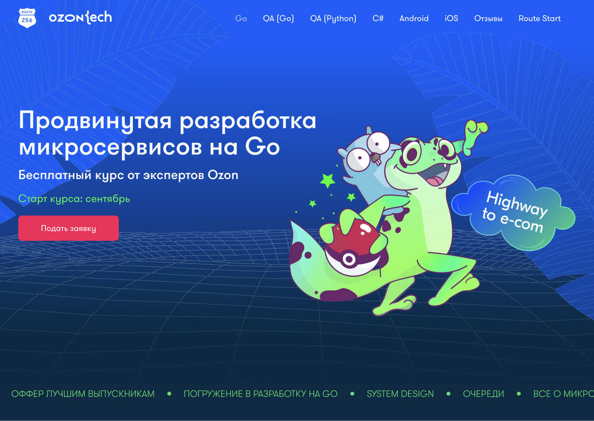 Ближайшие курсы стартуют в сентябре: «Продвинутая разработка микросервисов на Go» и «Автоматическое тестирование веб-сервисов на Go». Источник: route256.ozon.ru