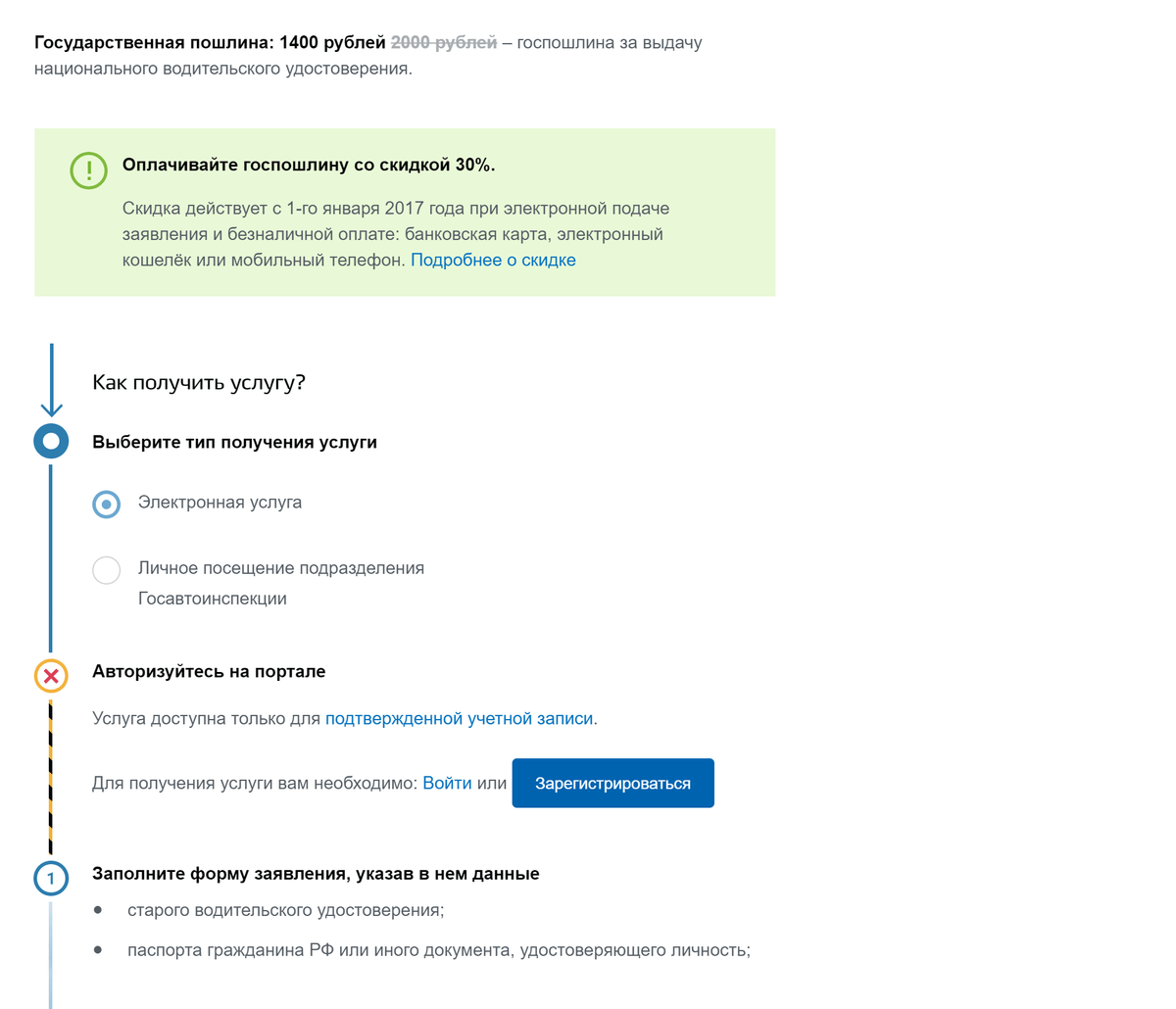 Выберите, как хотите получить услугу. Следует выбрать «Электронная услуга»