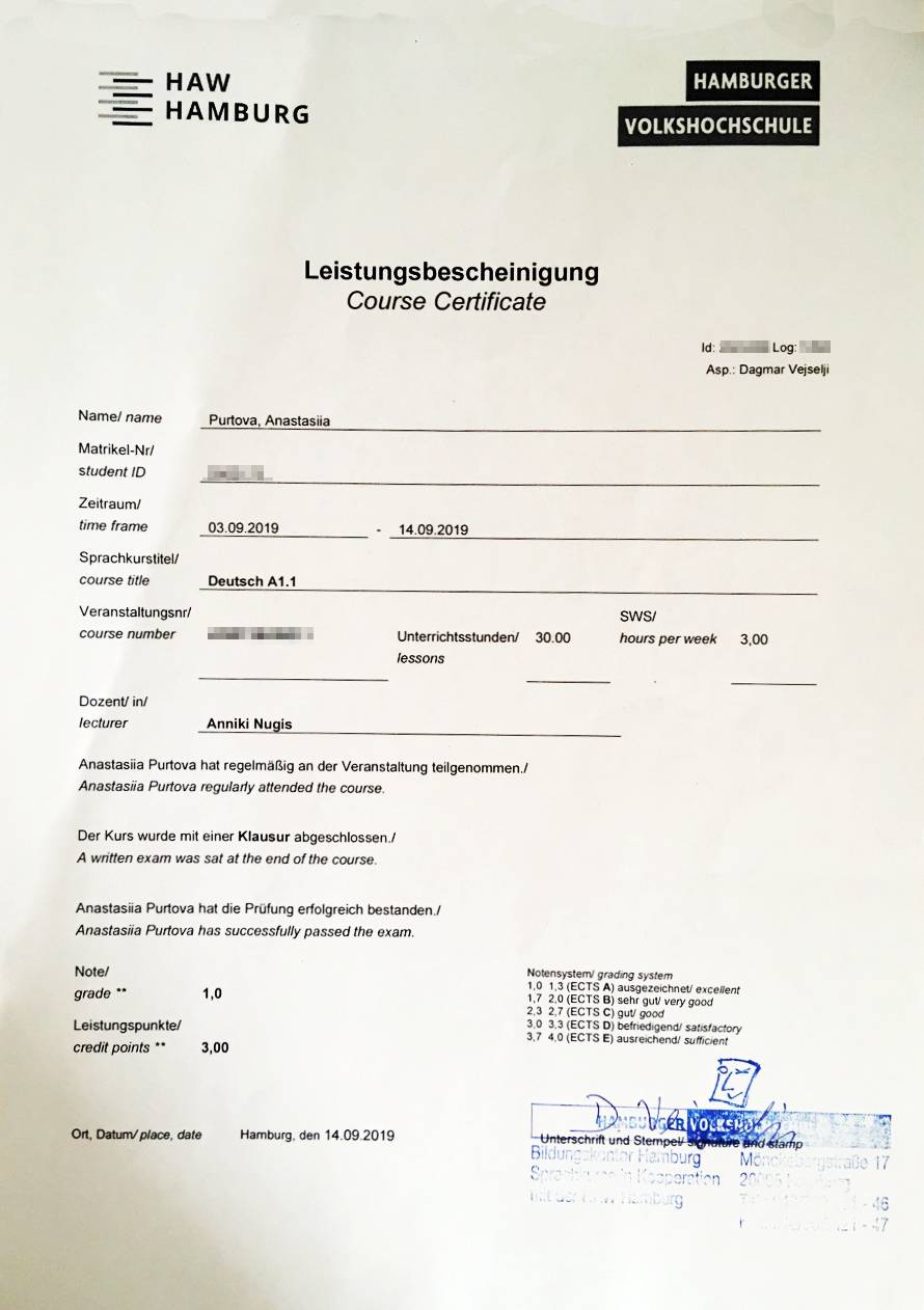 Мой сертификат об&nbsp;окончании интенсивного курса по&nbsp;немецкому языку