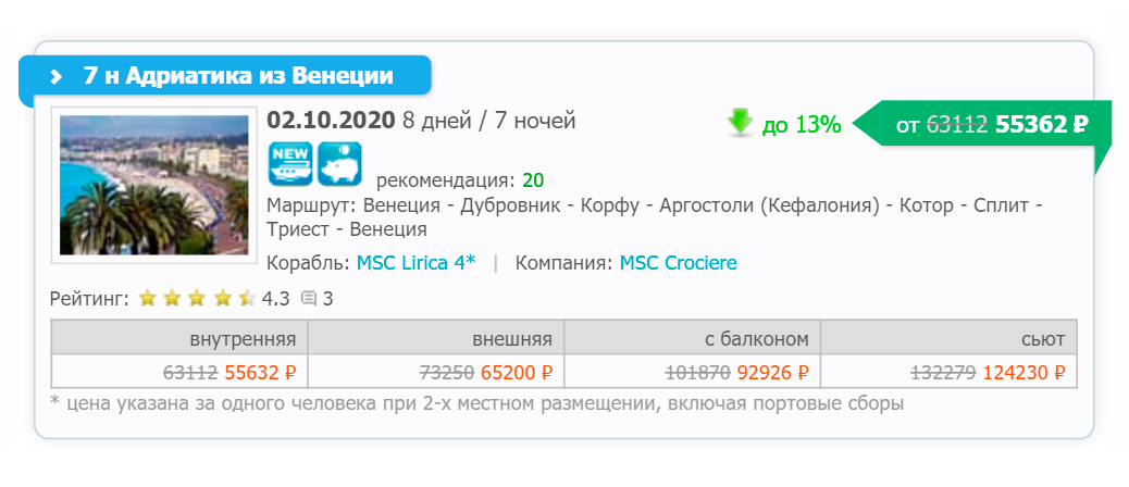 Этот круиз в октябре 2020&nbsp;года российский «Круклаб» продает от 55 362 <span class=ruble>Р</span>