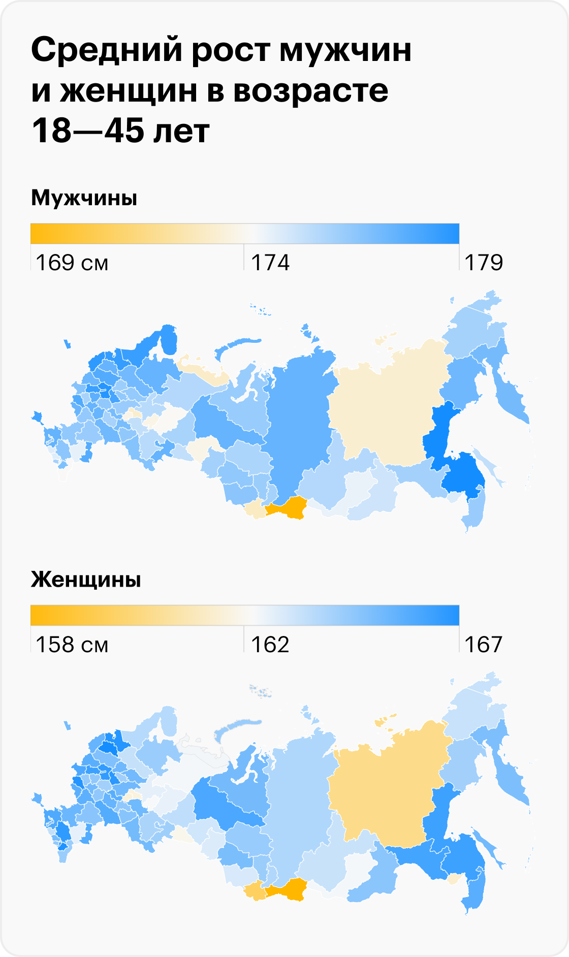 Карта среднего роста мужчин