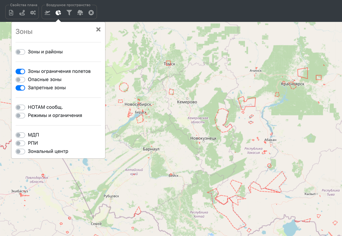 Карта запрещенных зон для полетов квадрокоптеров