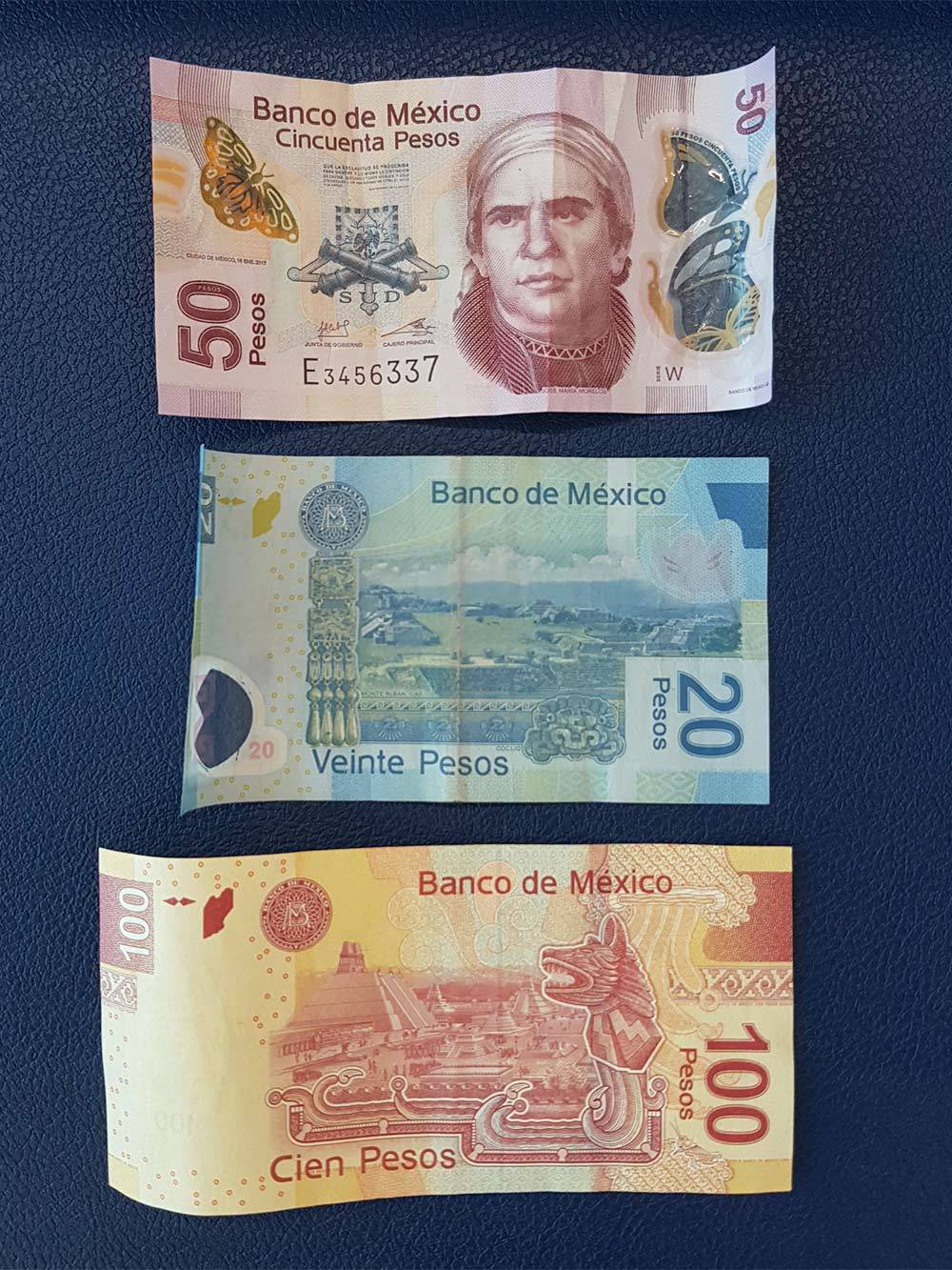 Мексиканские купюры. Банкноты в 20 и 50 песо изготавливают из полимеров, срок их службы в несколько раз дольше бумажных