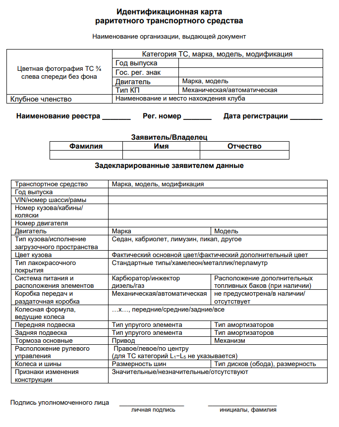 Опознавательная карта на живое лицо