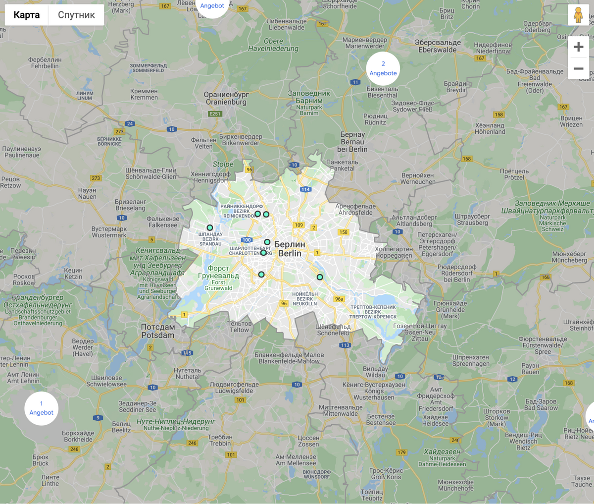 Так выглядит карта с предложениями квартир на сайте недвижимости Германии. Источник:&nbsp;immobilienscout24.de
