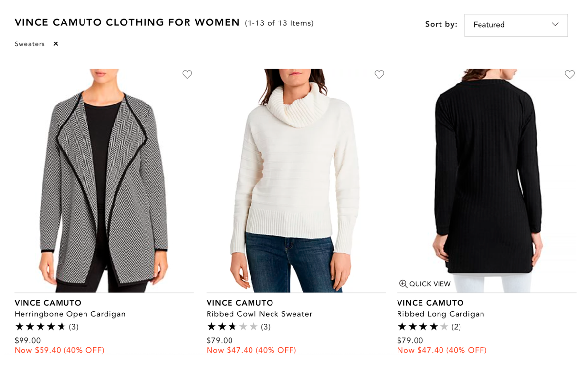 В среднем свитера из новых коллекций Vince Camuto или DKNY стоят около 70—100 $. Но я отказываюсь столько платить за свитер