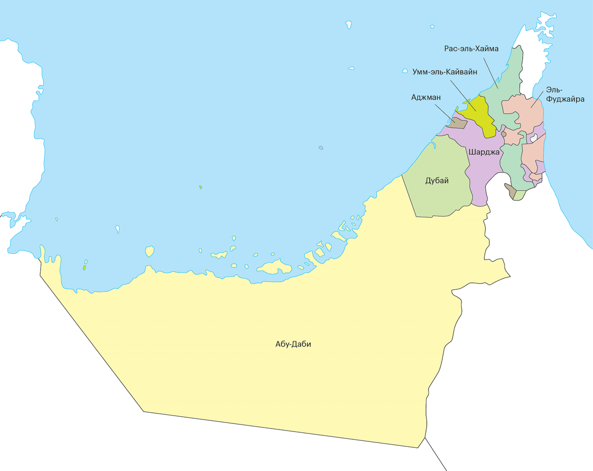Карта оаэ с эмиратами на русском языке