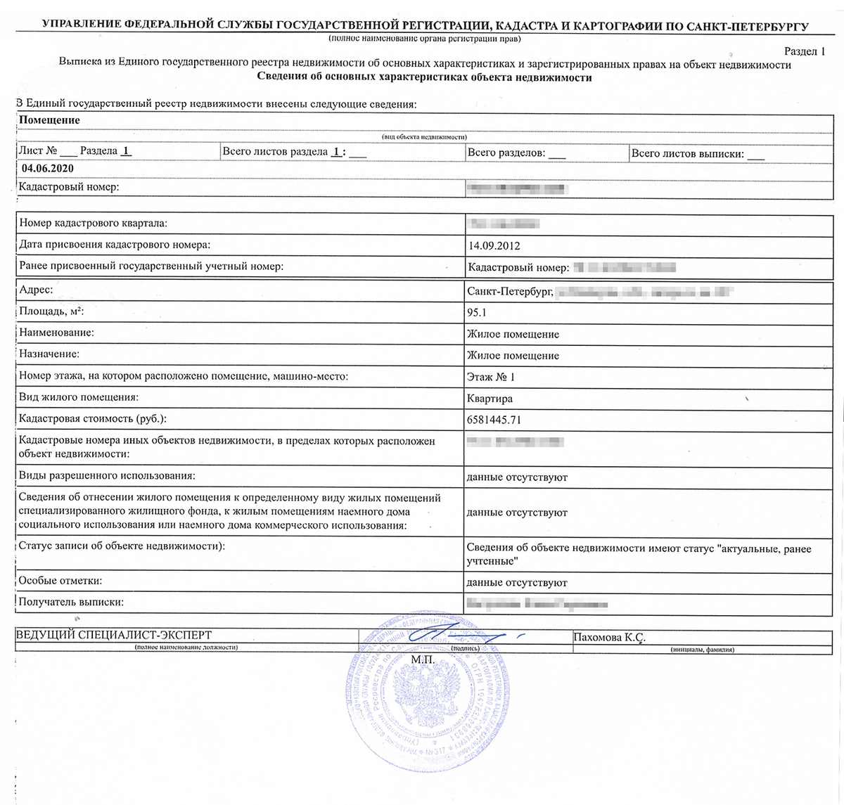 Выписка из ЕГРН образец 2021