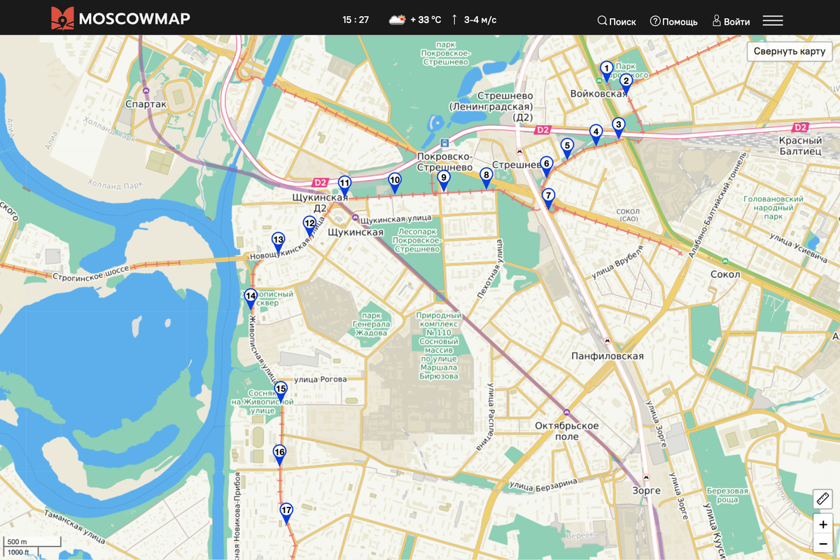 Трамвайный маршрут № 31 идет по району с севера на юг и обратно. Источник: MoscowMap
