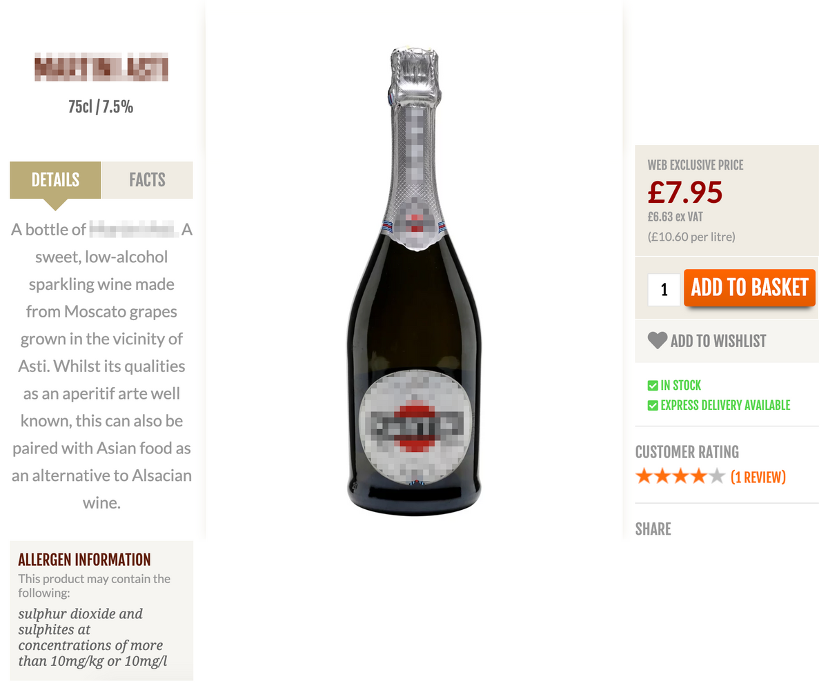 ❌ Игристое вино за 7,95 £ (654 <span class=ruble>Р</span>). Заказ алкоголя в иностранном интернет-магазине может быть квалифицирован как контрабанда
