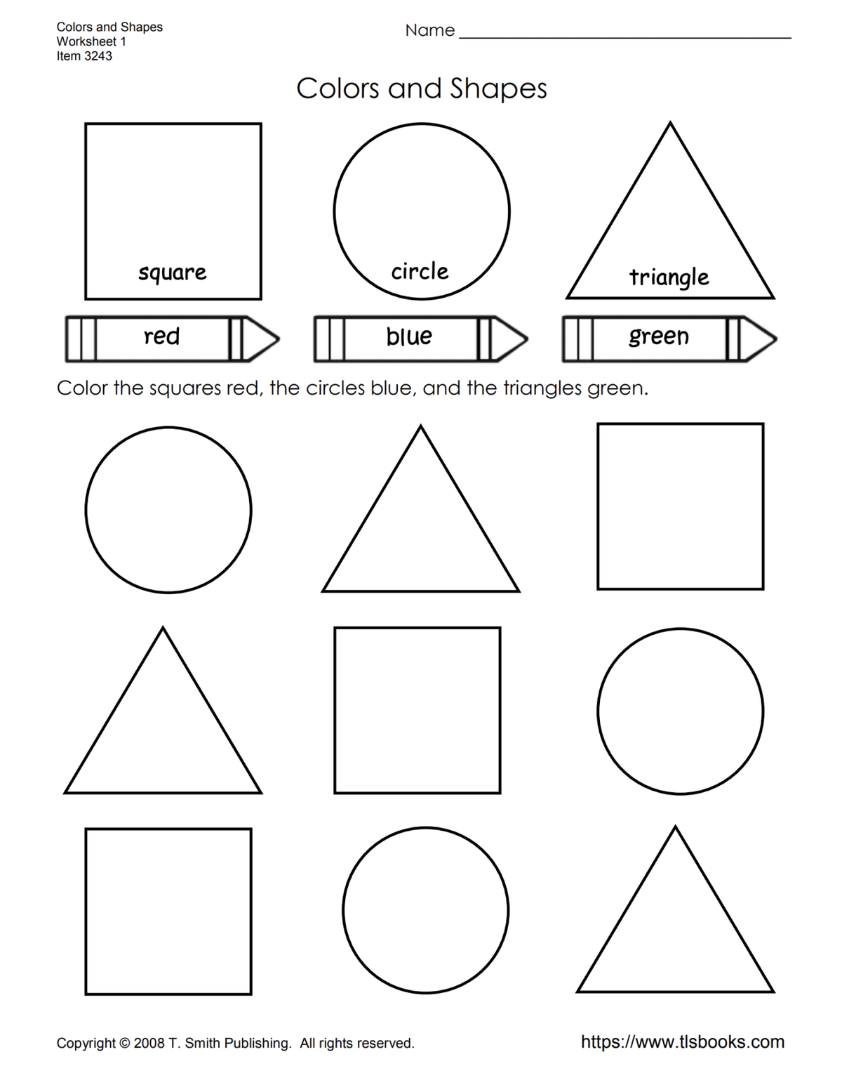Сразу предлагайте ребенку задания по-английски, например: «Color all the&nbsp;squares red, all the&nbsp;circles blue and&nbsp;all the&nbsp;triangles green». Если ему непонятно, не переводите, а показывайте действиями, допустим, раскрасьте карандаш под&nbsp;каждой формой нужным цветом. Источник:&nbsp;tlsbooks.com