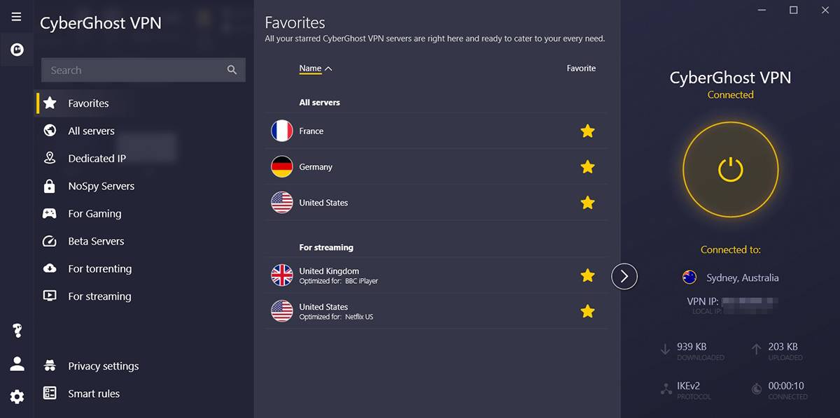 Интерфейс CyberGhost VPN. Источник: reviews.org