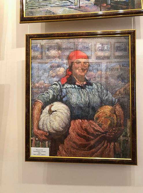 Одна из наиболее узнаваемых картин Машкова — «Колхозница с тыквами»