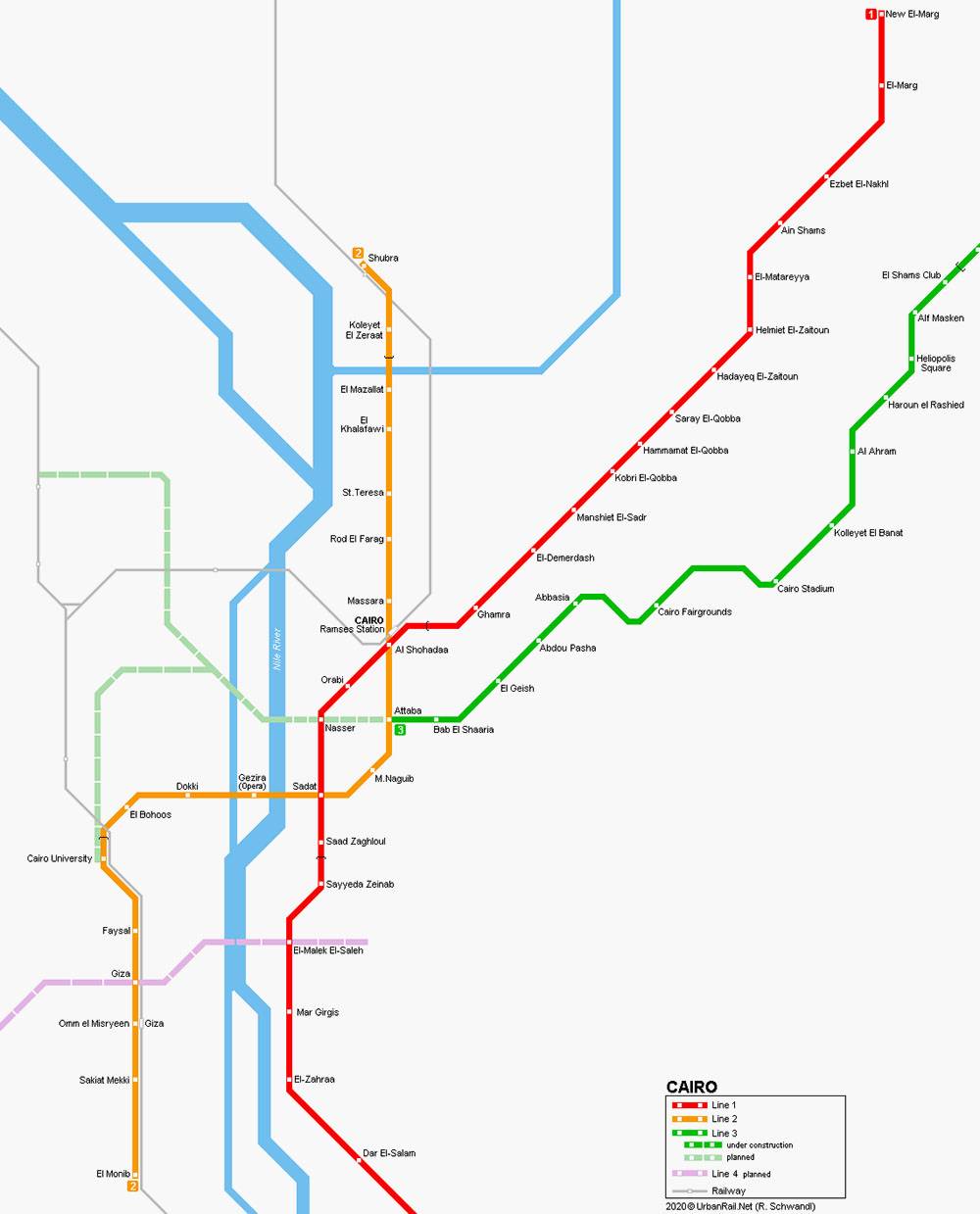 Красная ветка метро называется первой, оранжевая — второй, зеленая — третьей. Источник:&nbsp;Urbanrail.net
