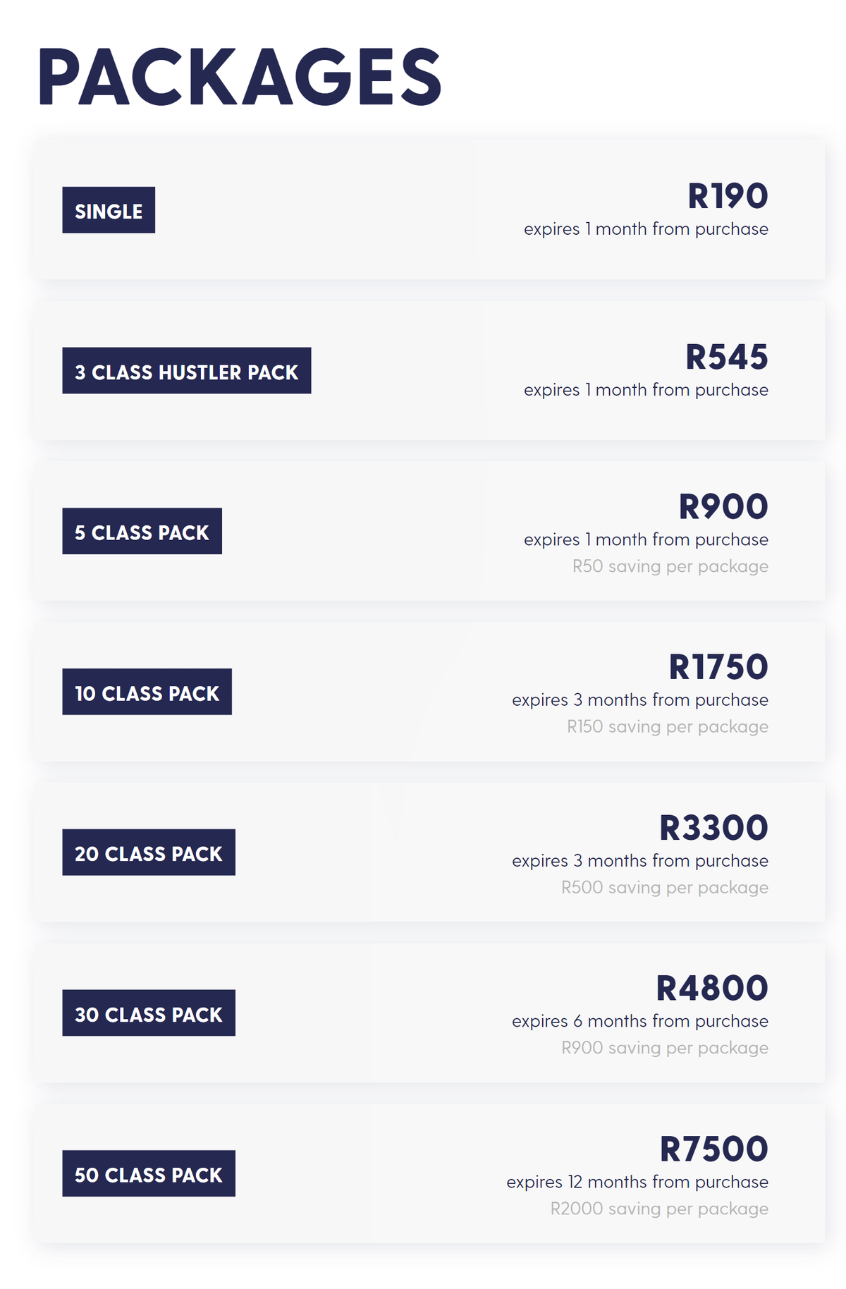 Цены на сайклинг в кейптаунской студии Hustle & Heart указаны в южноафриканских рэндах. В переводе на рубли получается почти так&nbsp;же, как в московской сети Velobeat. Источник: hustleandheartcyclingstudio.co.za
