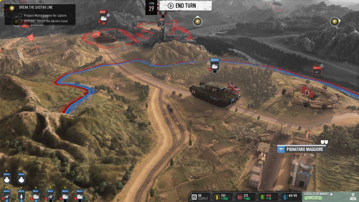 Глобальная карта. Британские танковые войска готовятся подойти к городку Камино. Дорогу преграждает немецкая армия