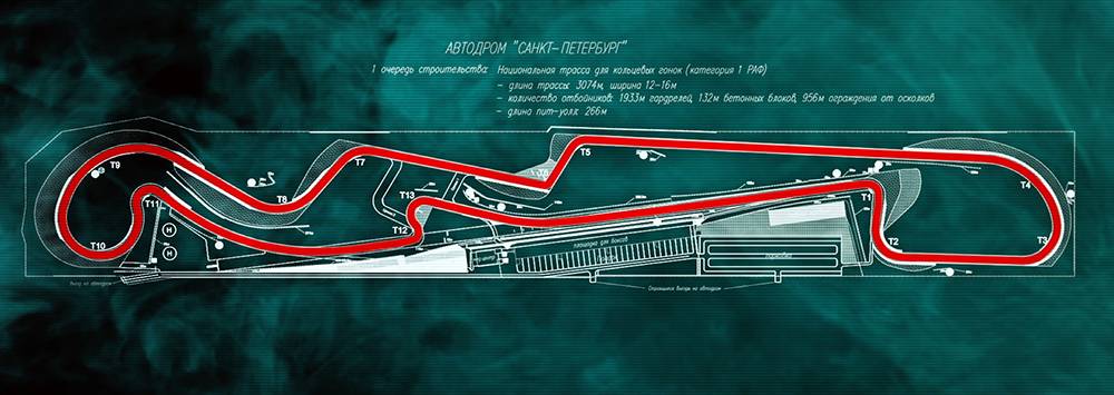 Схема трассы автодрома «Санкт-Петербург». Источник:&nbsp;autodromspb.su