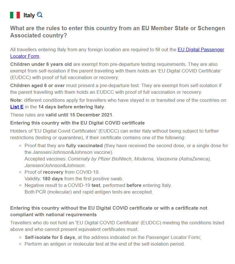 Правила въезда в Италию из Венгрии на Re-open EU те&nbsp;же, что на сайте Минздрава Италии