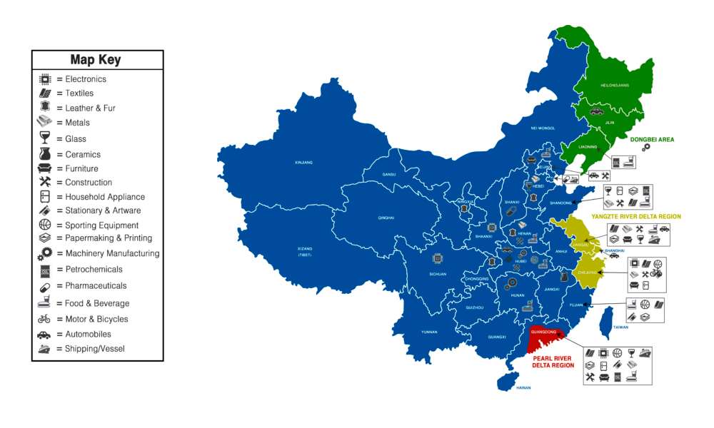 Карта китая промышленная