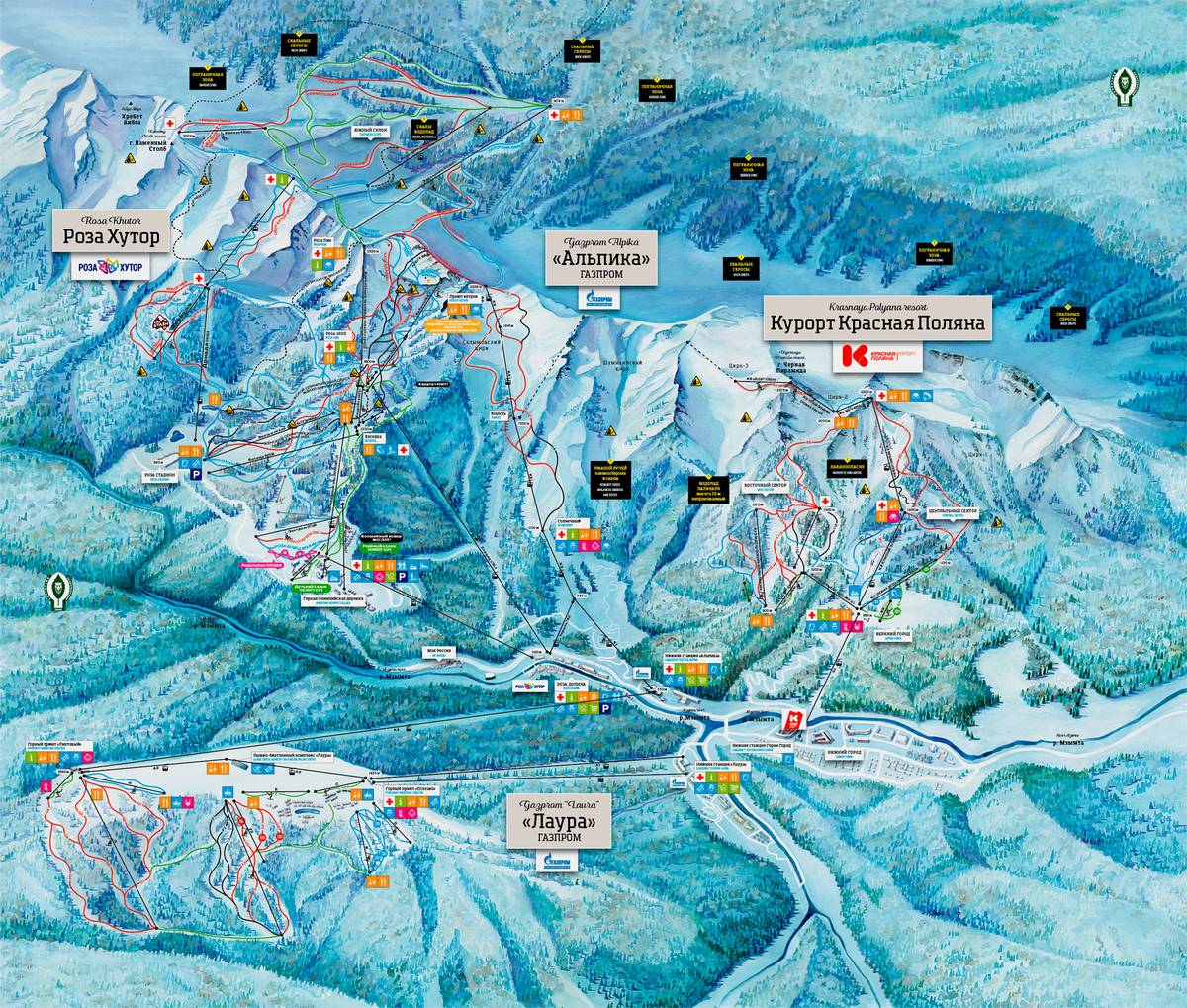Красная поляна карта отелей и подъемников