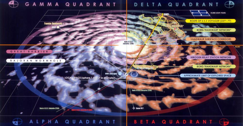 Карта Млечного Пути условно разделена на четыре квадранта: альфа, бета, гамма и дельта. Хорошо исследованы только первые два. Источник: trekmovie.com