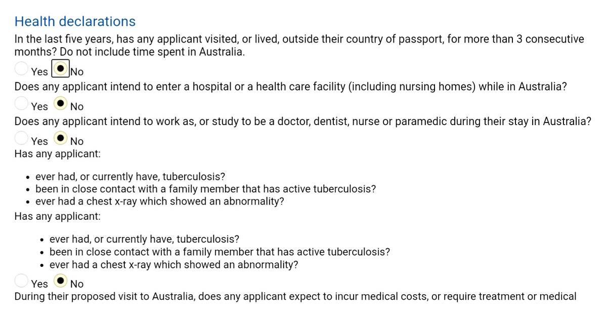 Вопросы о здоровье из визовой анкеты. Особое внимание уделяют туберкулезу. Источник: online.immi.gov.au
