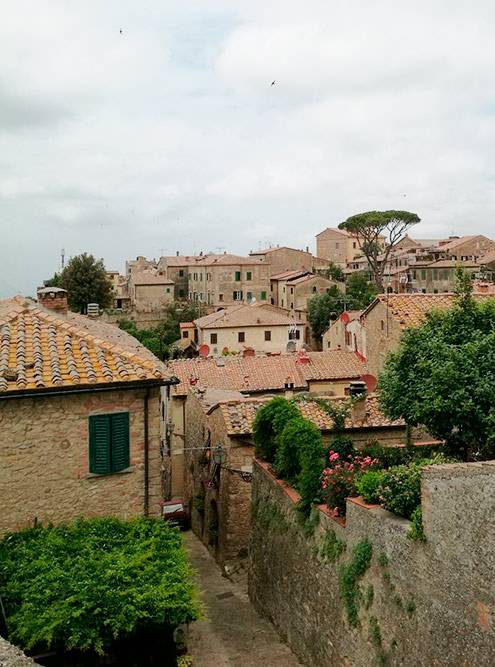 Черепичные крыши Вольтерры. Город находится на вершине холма, и с любой его стороны открываются красивые виды на холмы и виноградники Тосканы