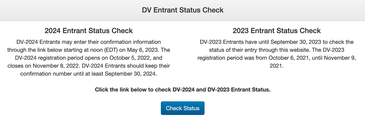 С мая 2023&nbsp;года будут доступны результаты лотереи DV-2024. А те, кто принимал участие в DV-2023, могут проверить свой статус до 30 сентября&nbsp;2023