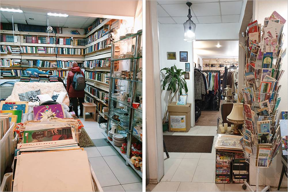 Магазин «Свалка» в Казани выглядит как типичная комиссионка: люди приносят сюда одежду, обувь, книги, пластинки, посуду. Но делают это бесплатно — получается своего рода благотворительность. Такой магазин нельзя назвать комиссионным