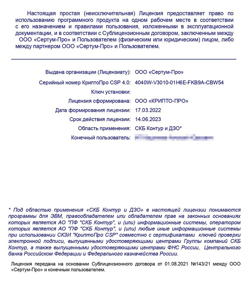 После оплаты выслали лицензию в виде пдф-файла с номером и другими реквизитами
