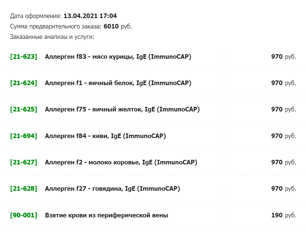 Первый анализ на аллергены