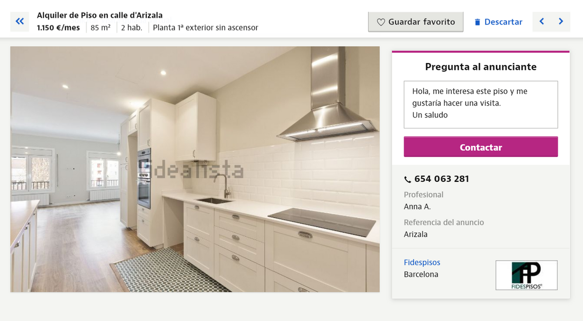Огромная квартира с&nbsp;двумя комнатами и&nbsp;кухней-гостиной с хорошим новым ремонтом и&nbsp;без&nbsp;мебели на&nbsp;окраине Барселоны — 1180 €
